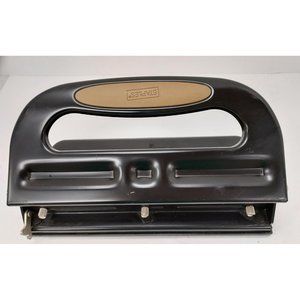 Staples Brand 3 Hole Punch Adjustable Placement Black Metal 10 1/2 x5 3/8x4 1/2"